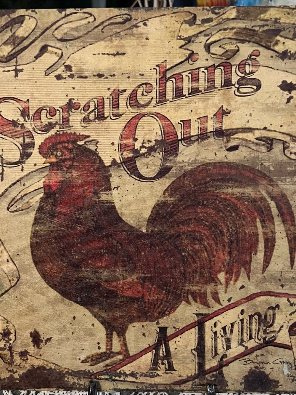 Rustic Rooster 'Scratching Out A Living' Wall Art 12” by 12”